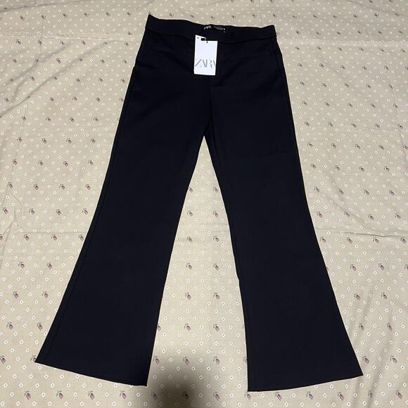 Zara Pants Womens Medium Black Flare Pull On Dress Work Stretch 7385/559/800 - Picture 1 of 7